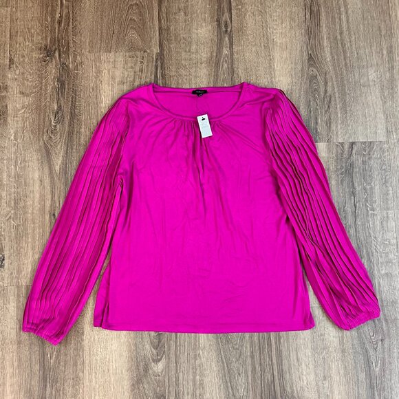 NEW Talbots Pleated Sleeve Crewneck Top Magenta Pink Sz L - Picture 4 of 13